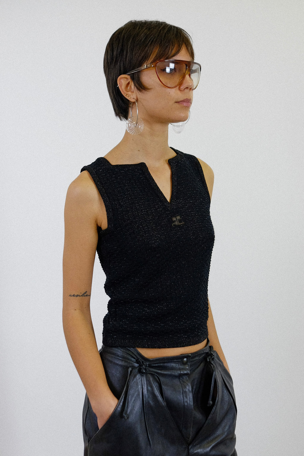1960S ANDRÉ COURRÈGES PARIS LUREX KNIT IN IRIDESCENT BLACK