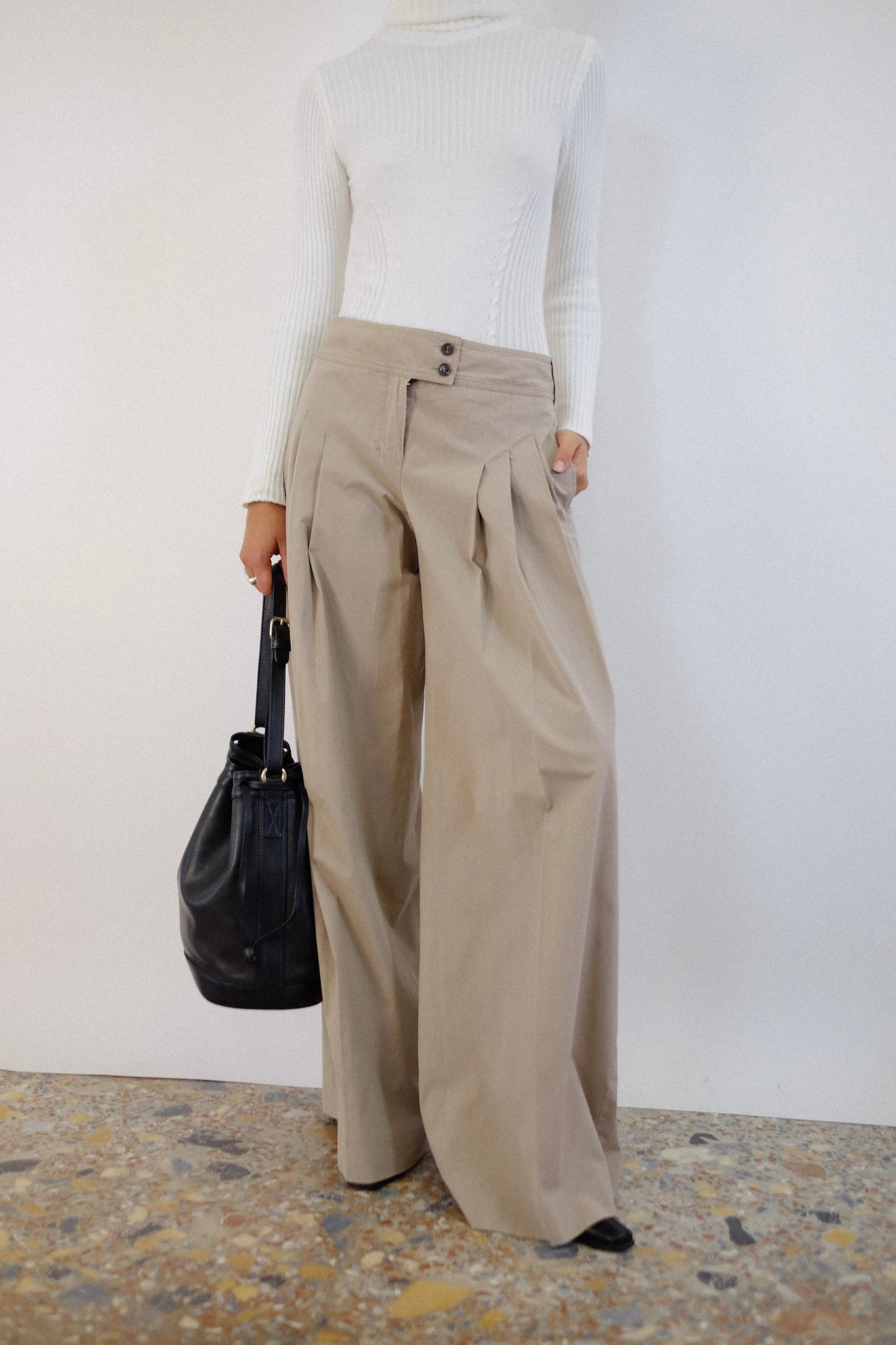 MAXMARA WIDE LEG PLEAT PANTS IN TAUPE
