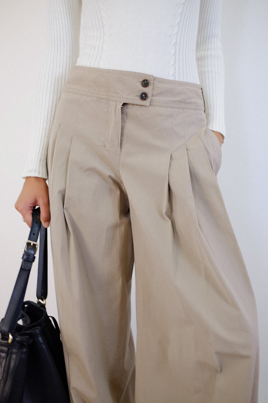 MAXMARA WIDE LEG PLEAT PANTS IN TAUPE