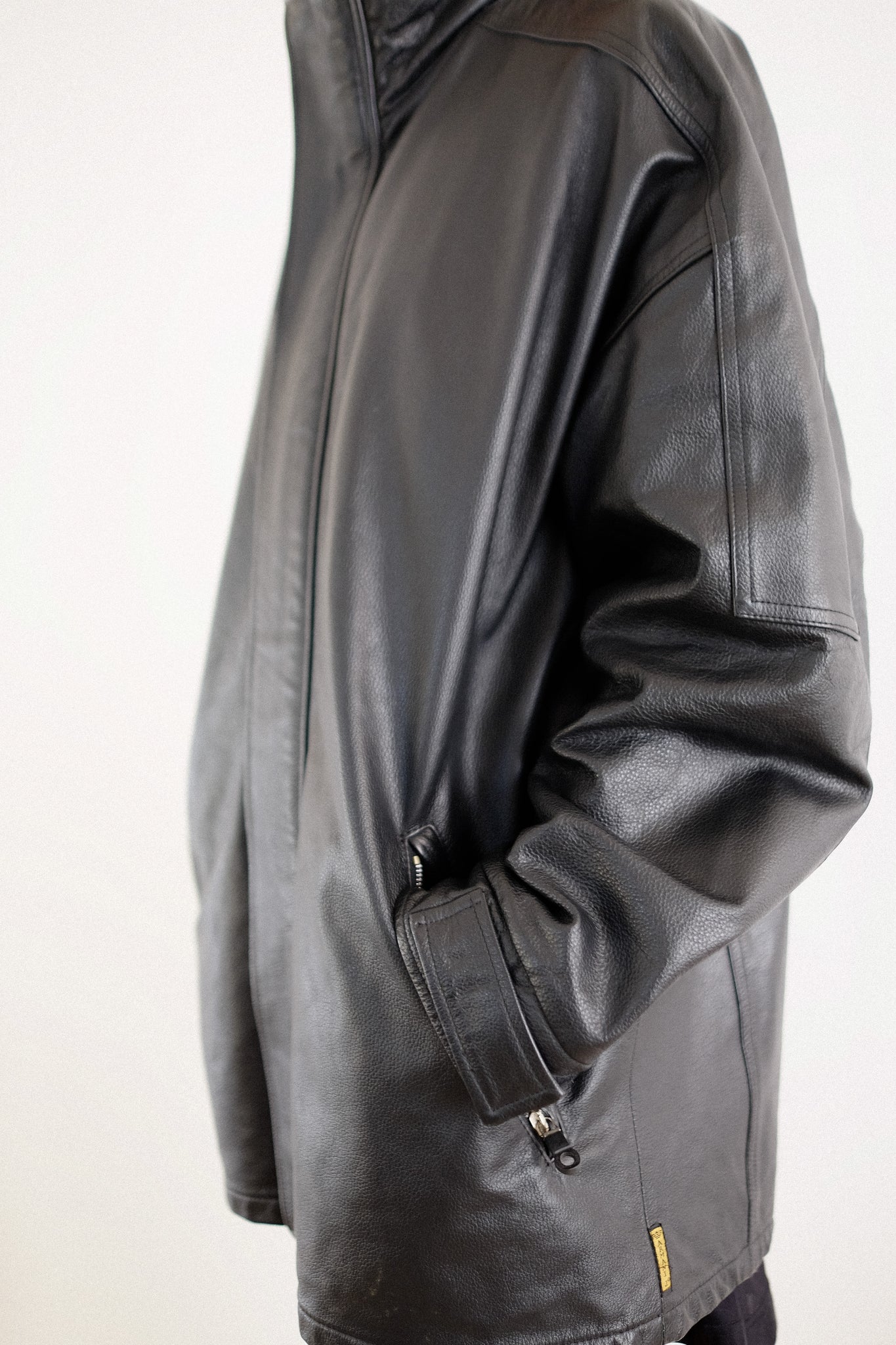 1990s ARMANI JEANS LEATHER JACKET IN BLACK
