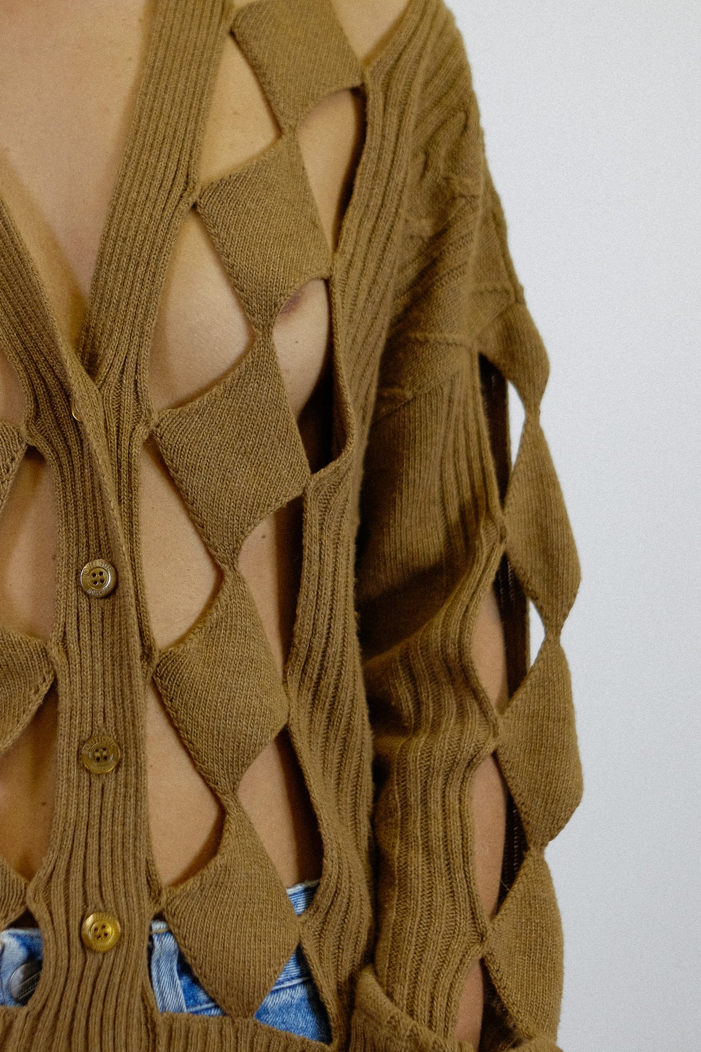 BOUTIQUE MOSCHINO OPEN KNIT JUMPER IN CARAMEL BROWN