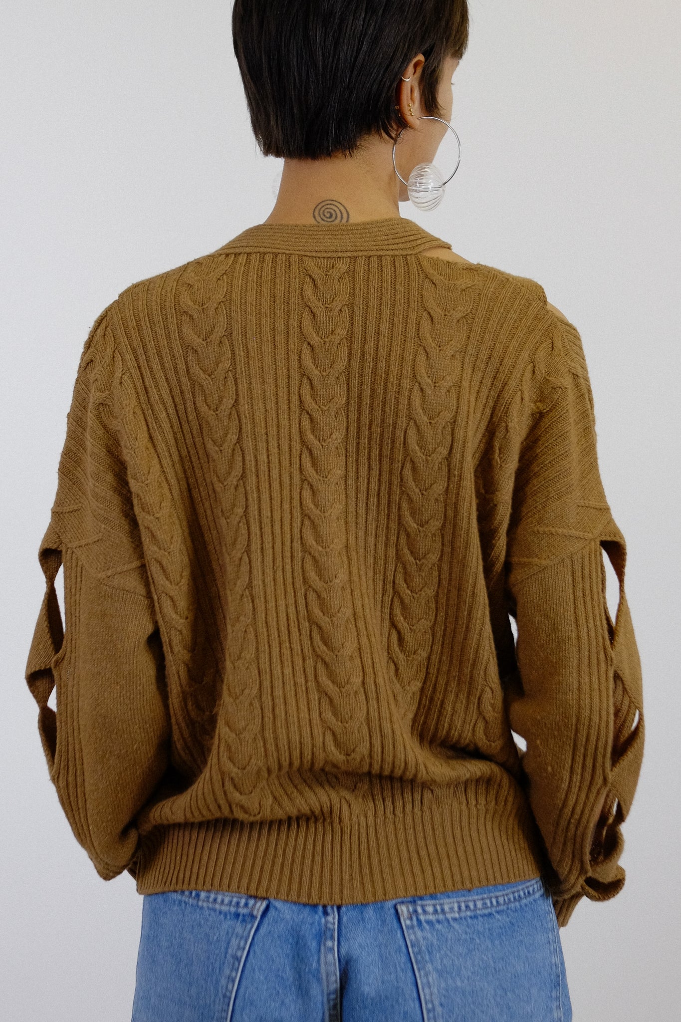 BOUTIQUE MOSCHINO OPEN KNIT JUMPER IN CARAMEL BROWN