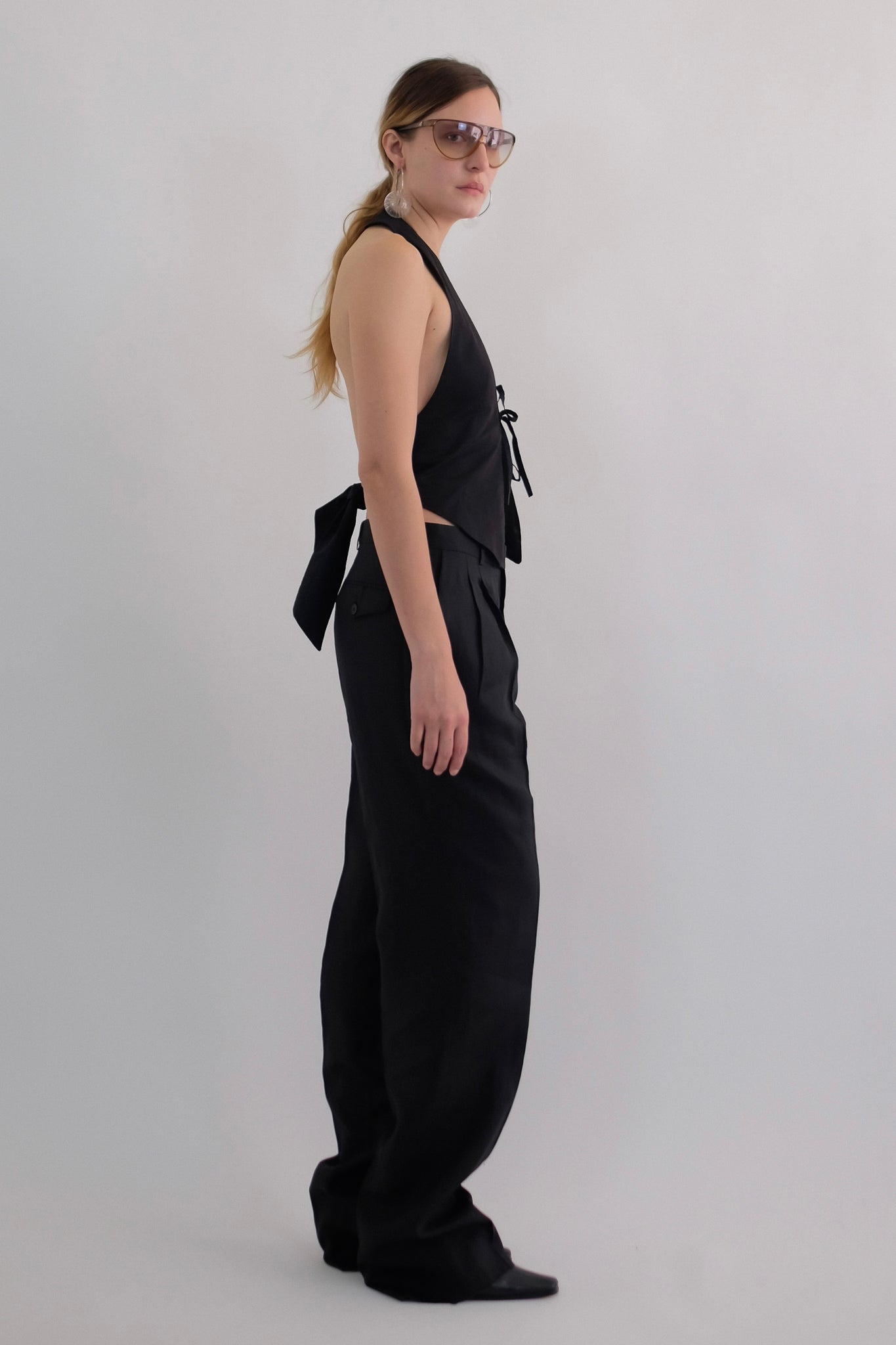 MAURO GRIFONI HALTER TIE TOP IN BLACK