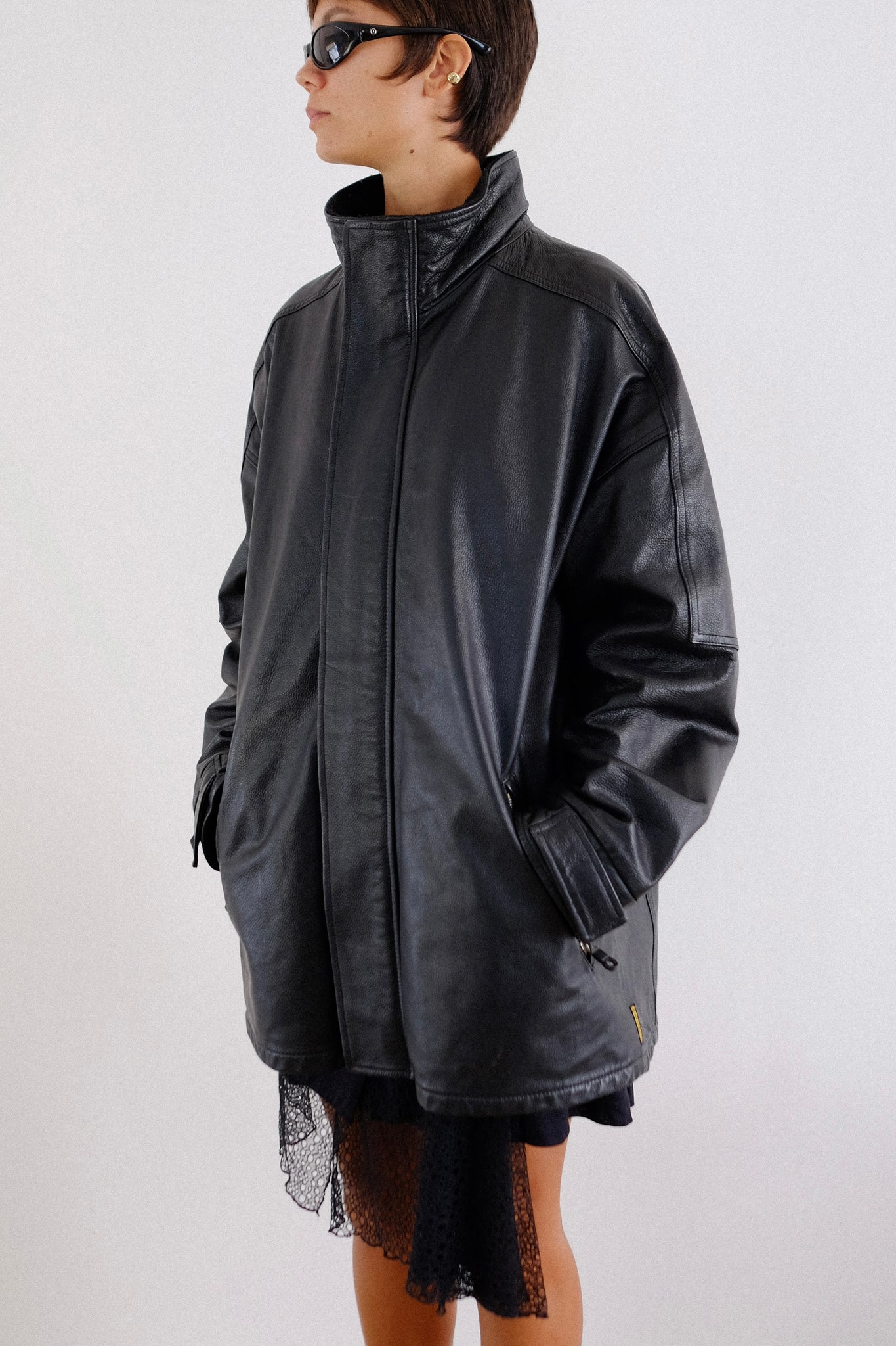 1990s ARMANI JEANS LEATHER JACKET IN BLACK
