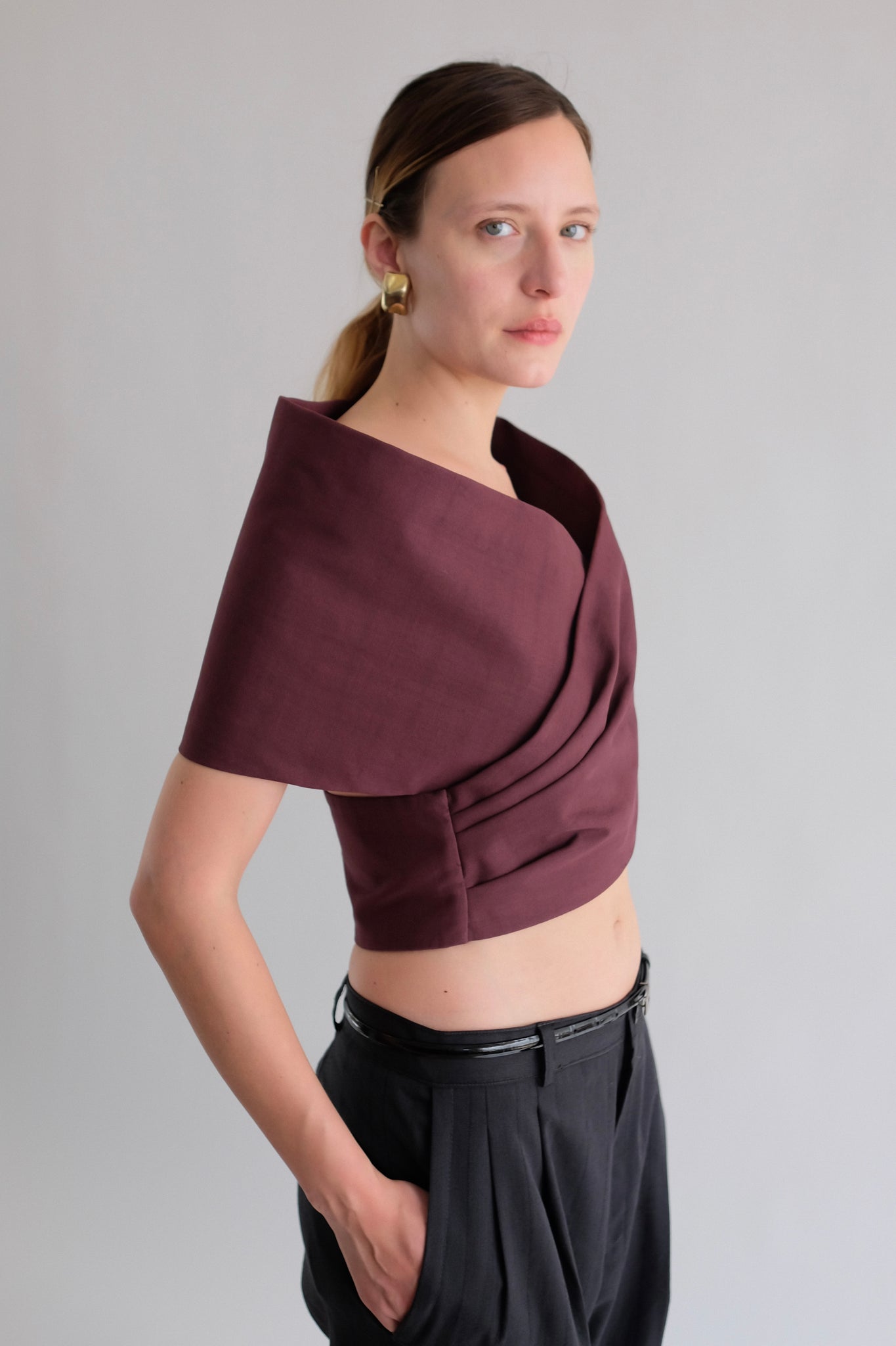 MIU MIU 2009 COLLECTION WRAP AROUND TOP IN BURGUNDY