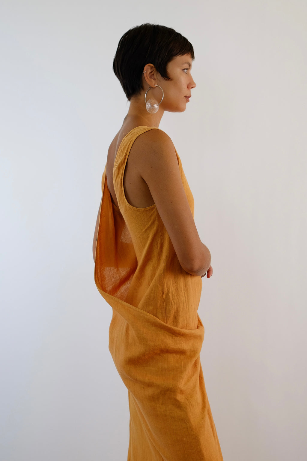 ORANGE WRAP BACK DRESS IN ARANCIA LINEN