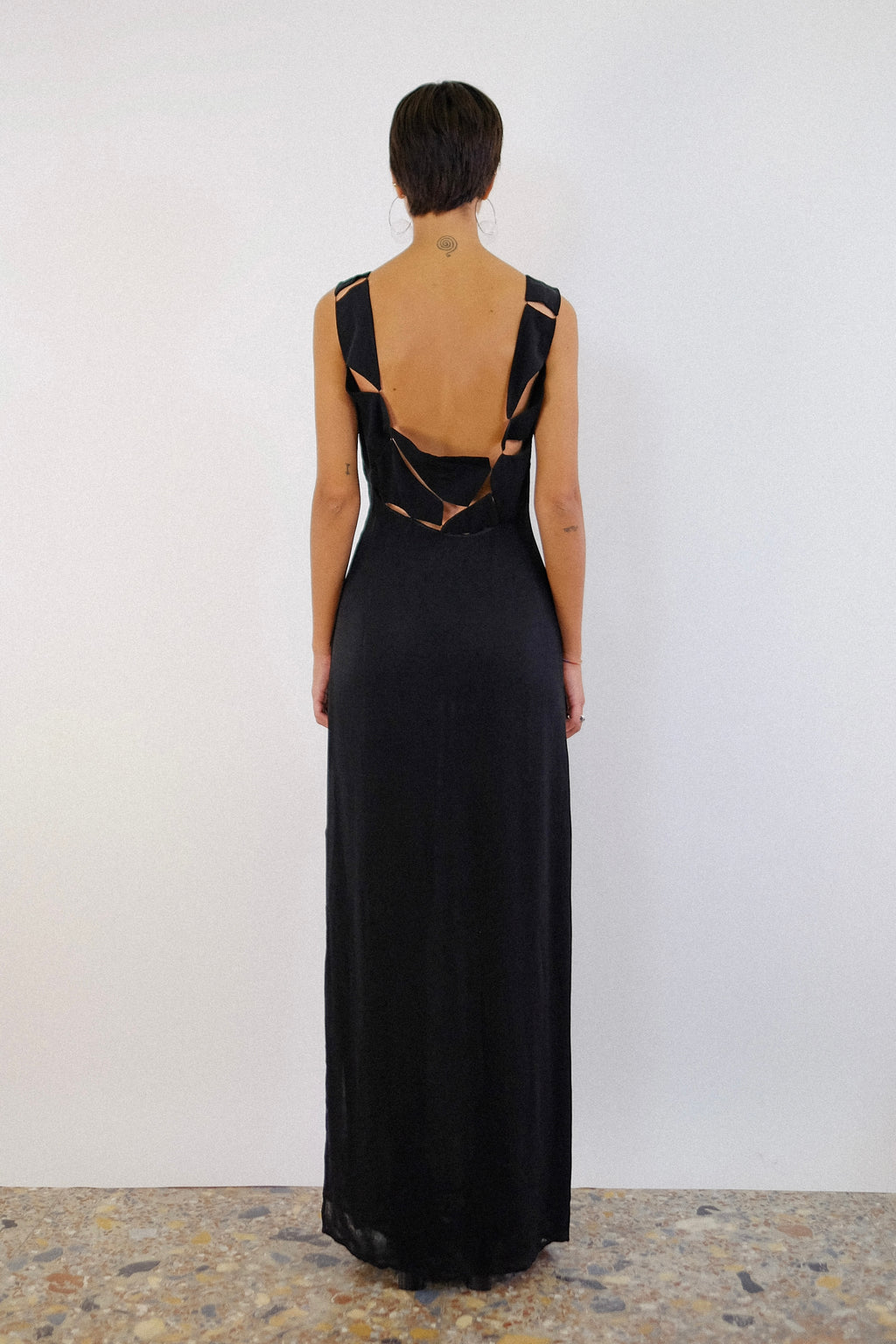 MAXMARA FRACTURED CUTOUT MAXI DRESS IN BLACK CREPE