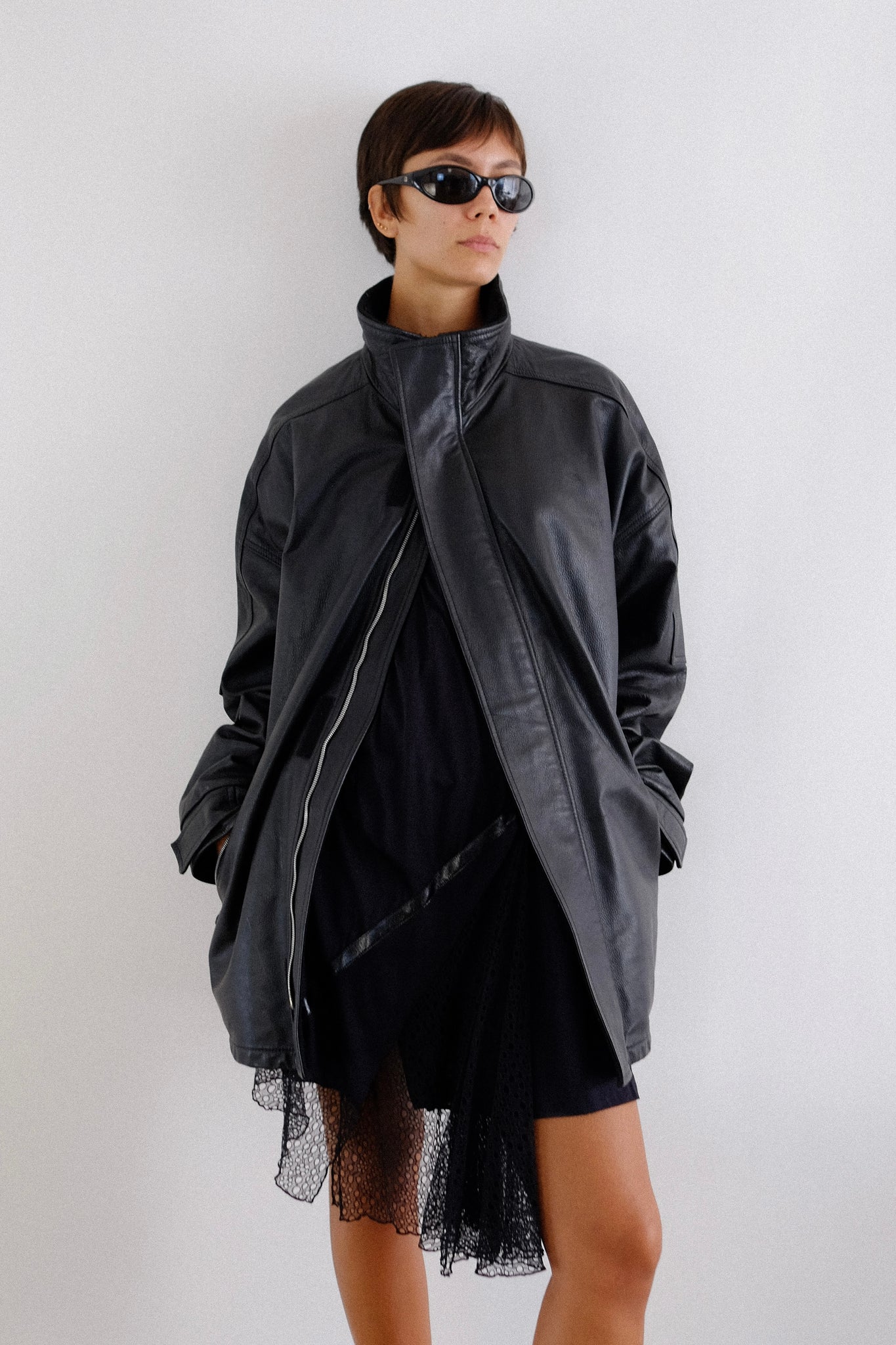 1990s ARMANI JEANS LEATHER JACKET IN BLACK