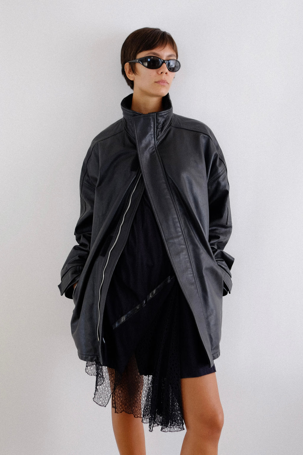1990s ARMANI JEANS LEATHER JACKET IN BLACK