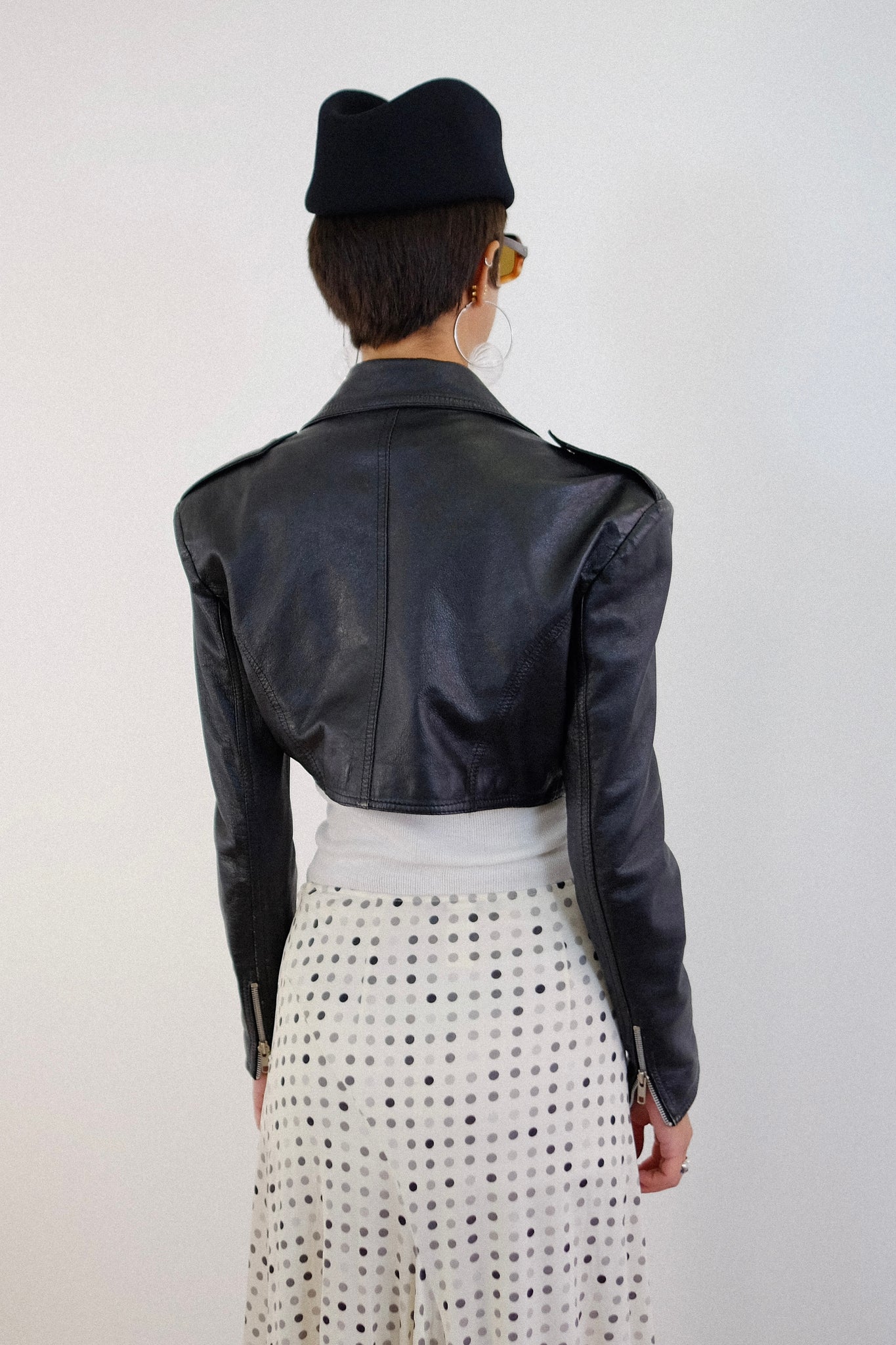 1980s PLEIN SUD CROP LEATHER JACKET IN BLACK