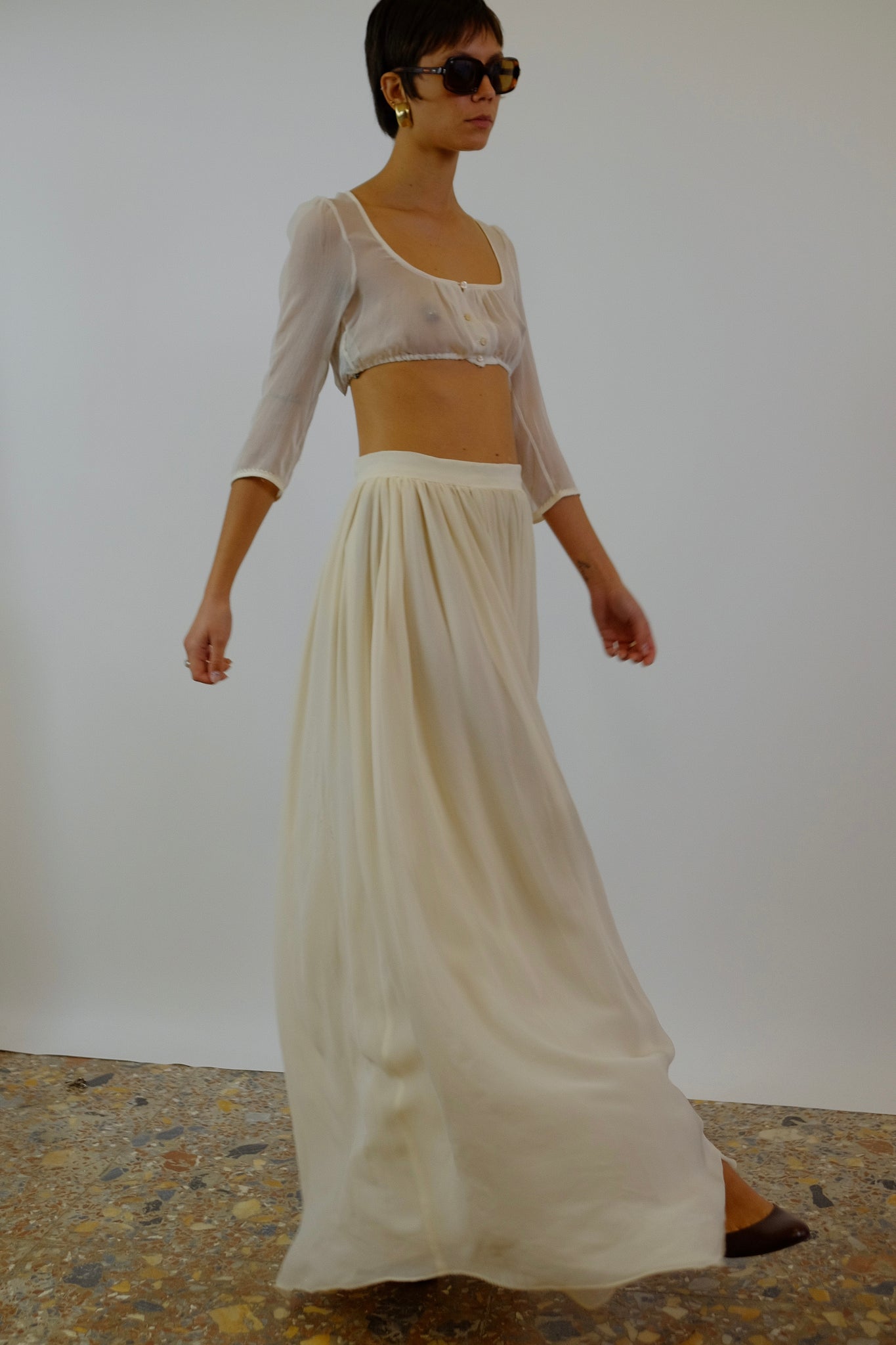 1970S COUTURE SILK SKIRT IN CREAM WHITE