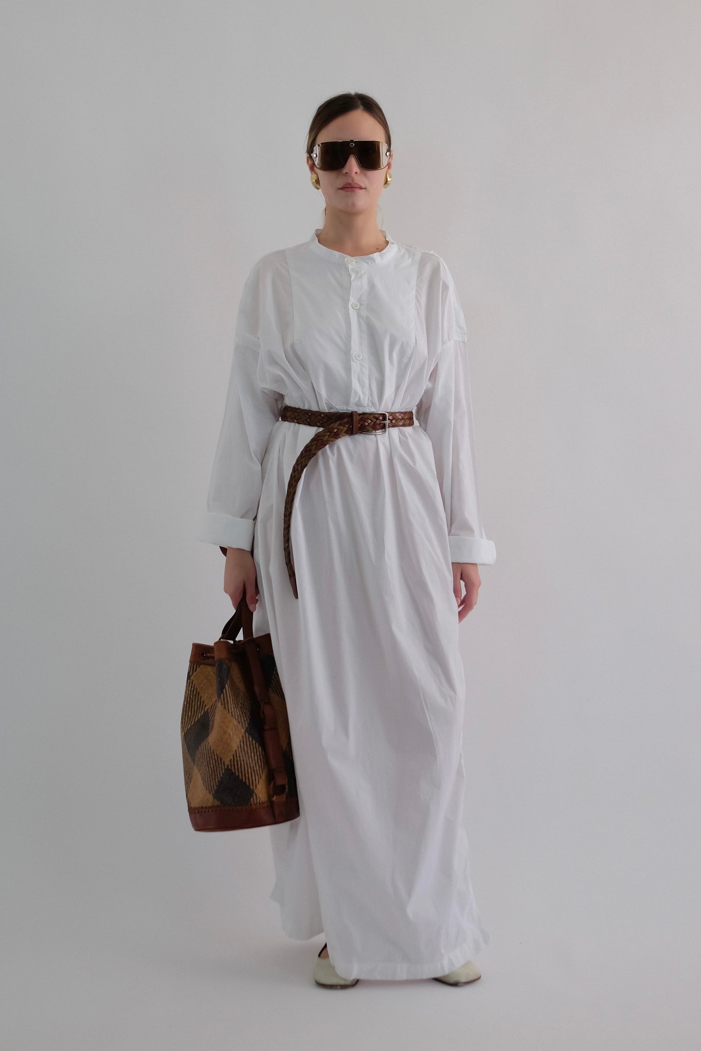 ARMANI JEANS MAXI SHIRT DRESS IN WHITE