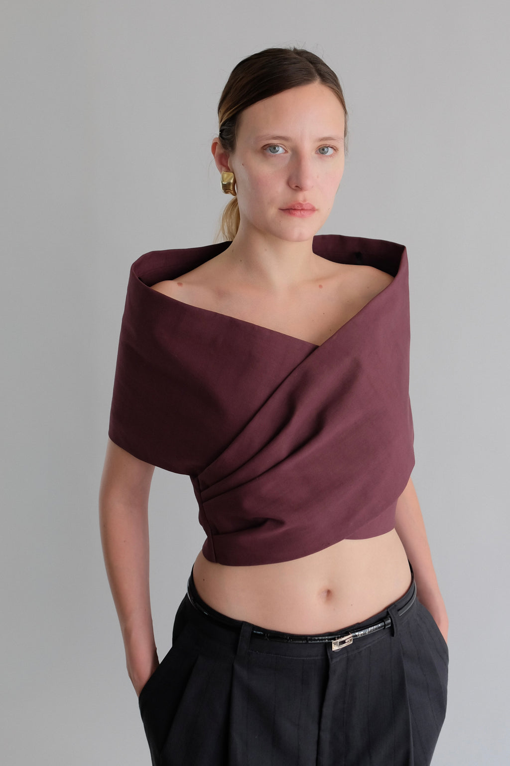 MIU MIU 2009 COLLECTION WRAP AROUND TOP IN BURGUNDY