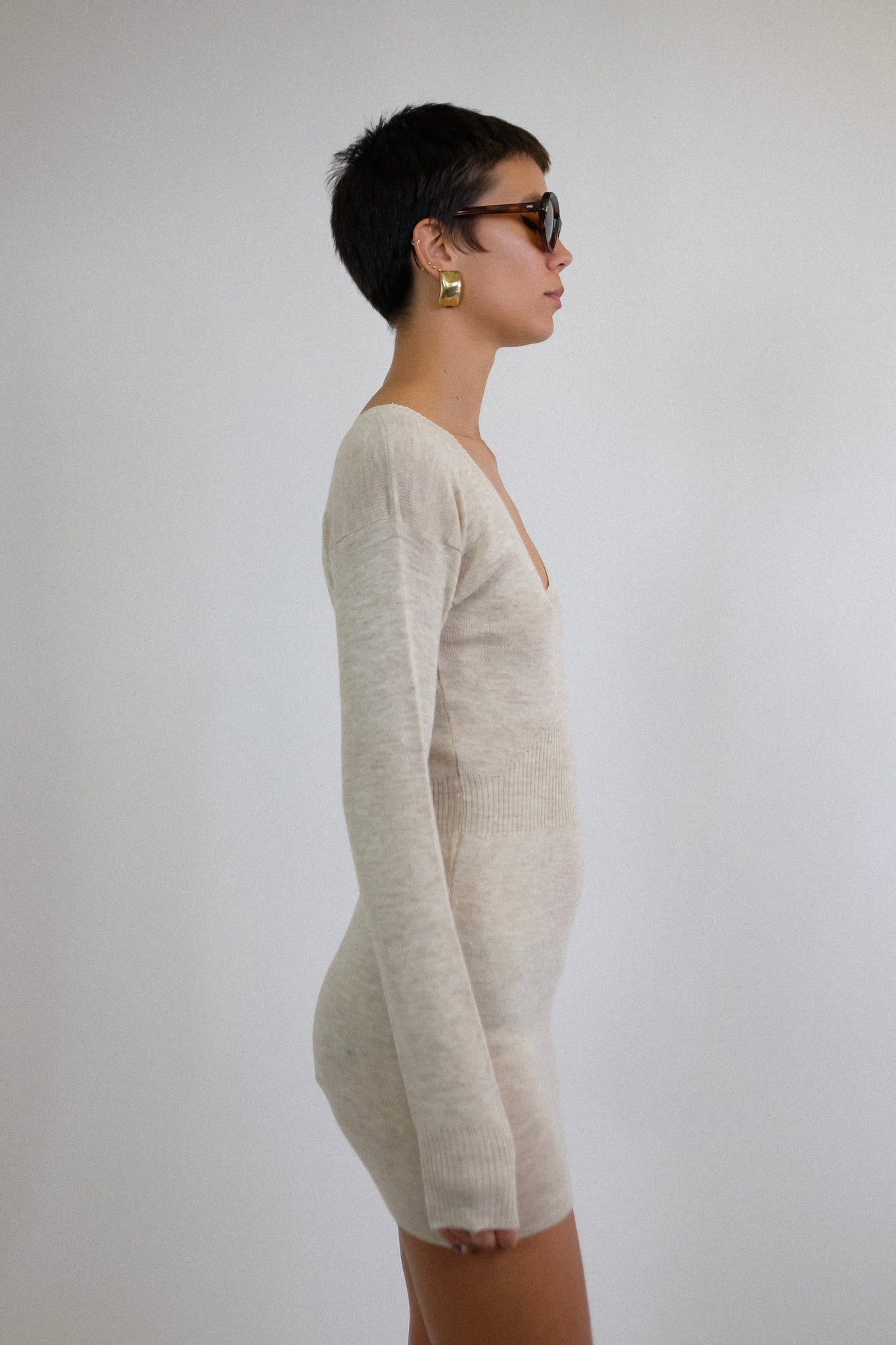 ESSEPICI DEADSTOCK WOOL LONG SLEEVED DRESS IN MELANGE BEIGE
