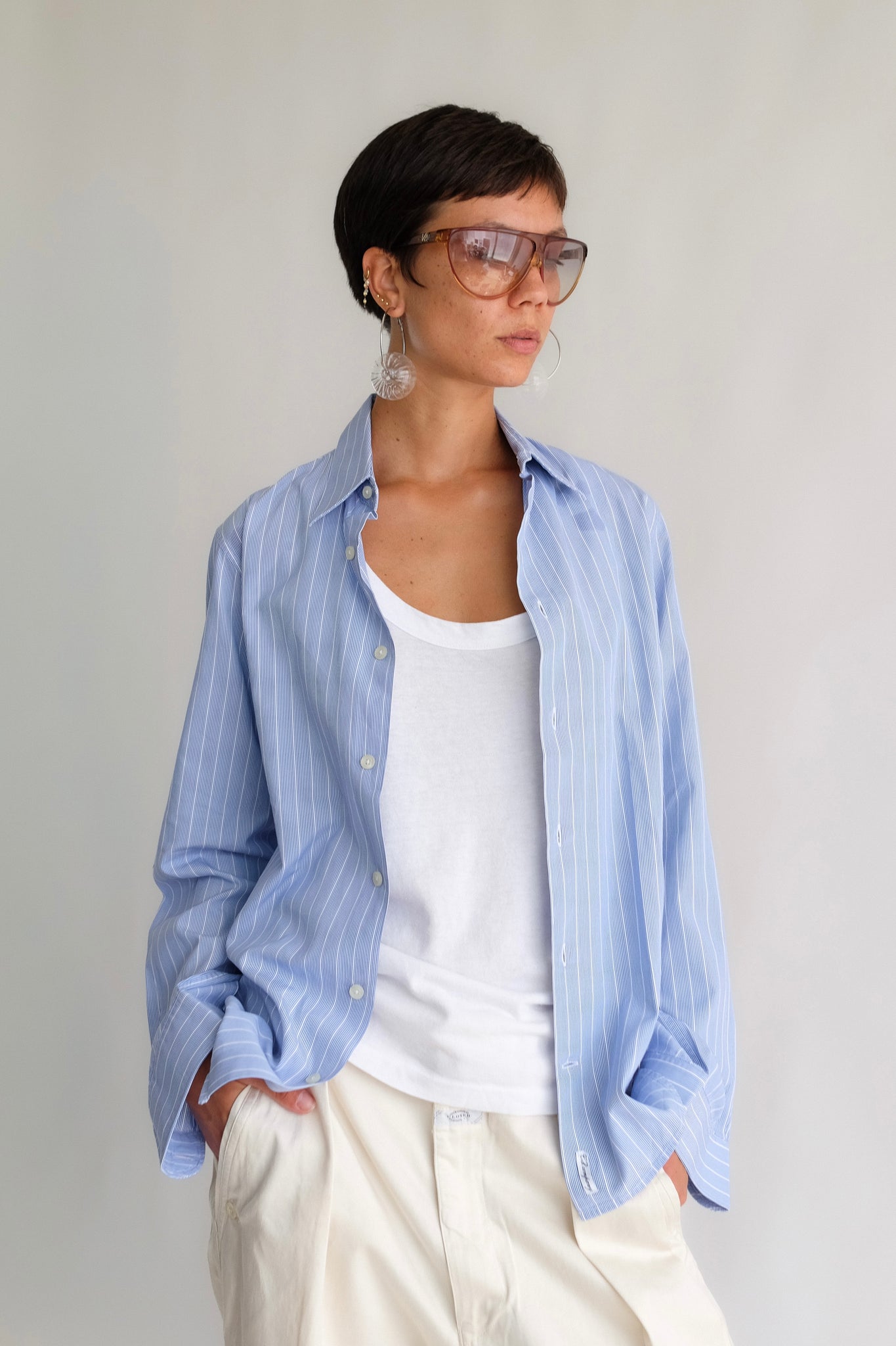 CP COMPANY STRIPED SHIRT IN LIGHT BLUE COTTON POPLIN