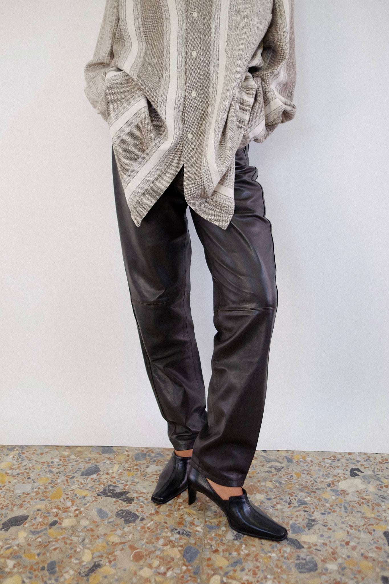 80S MARITHÉ FRANÇOIS GIRBAUD CLOSED LEATHER PANTS IN CHOCOLATE BROWN