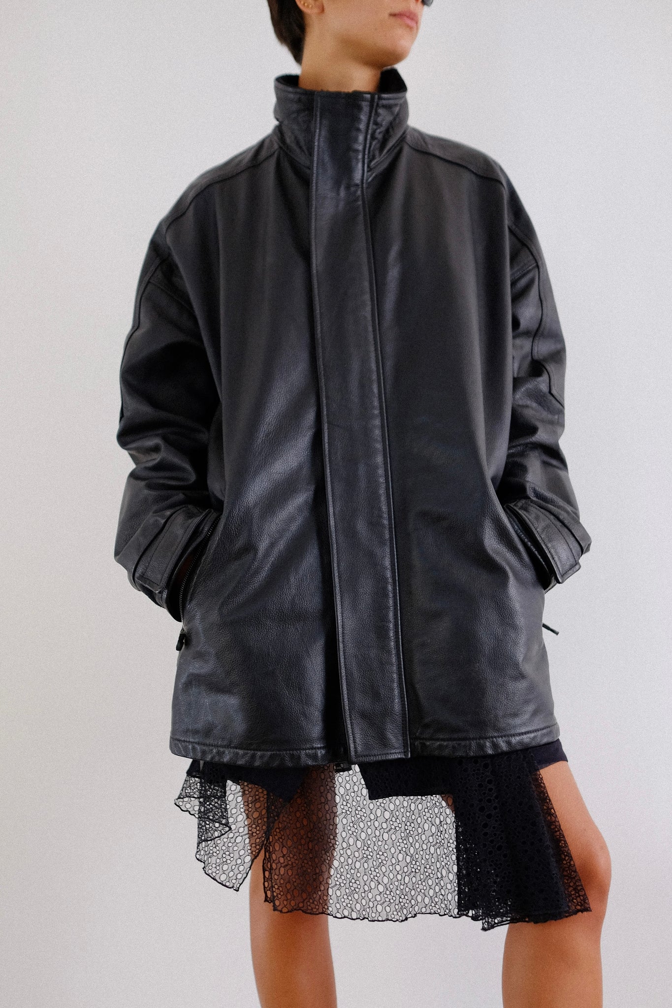 1990s ARMANI JEANS LEATHER JACKET IN BLACK